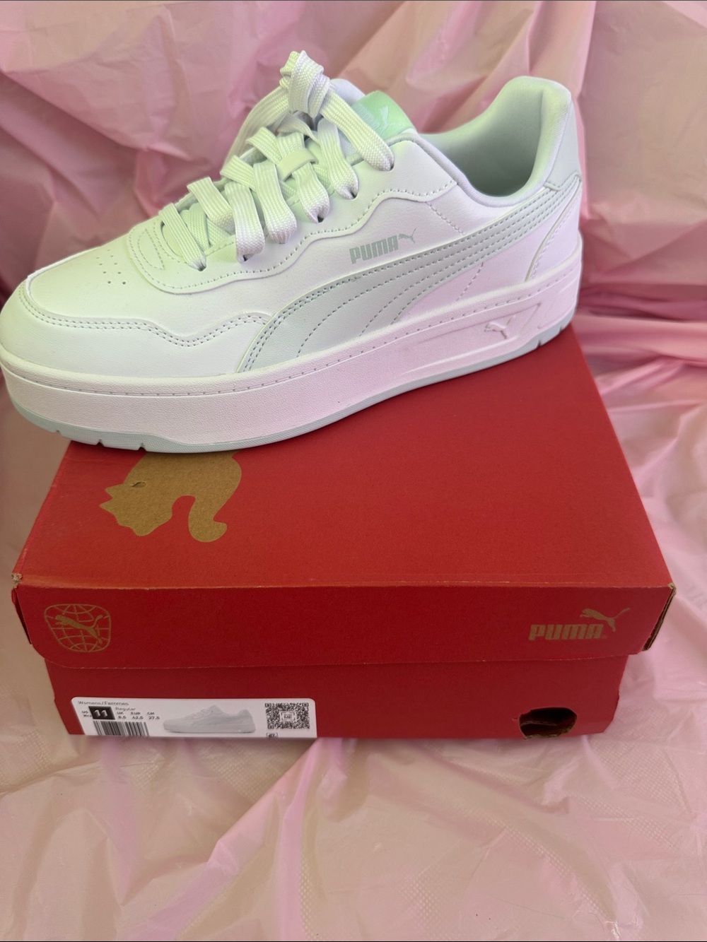 Puma White Low-Top Platform Sneakers with Subtle Logo